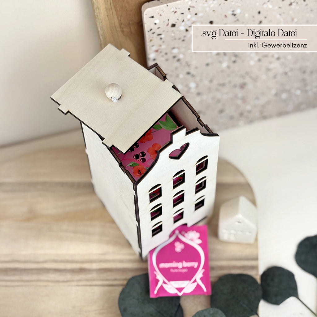 Laserdatei Teebox Grachtenhaus