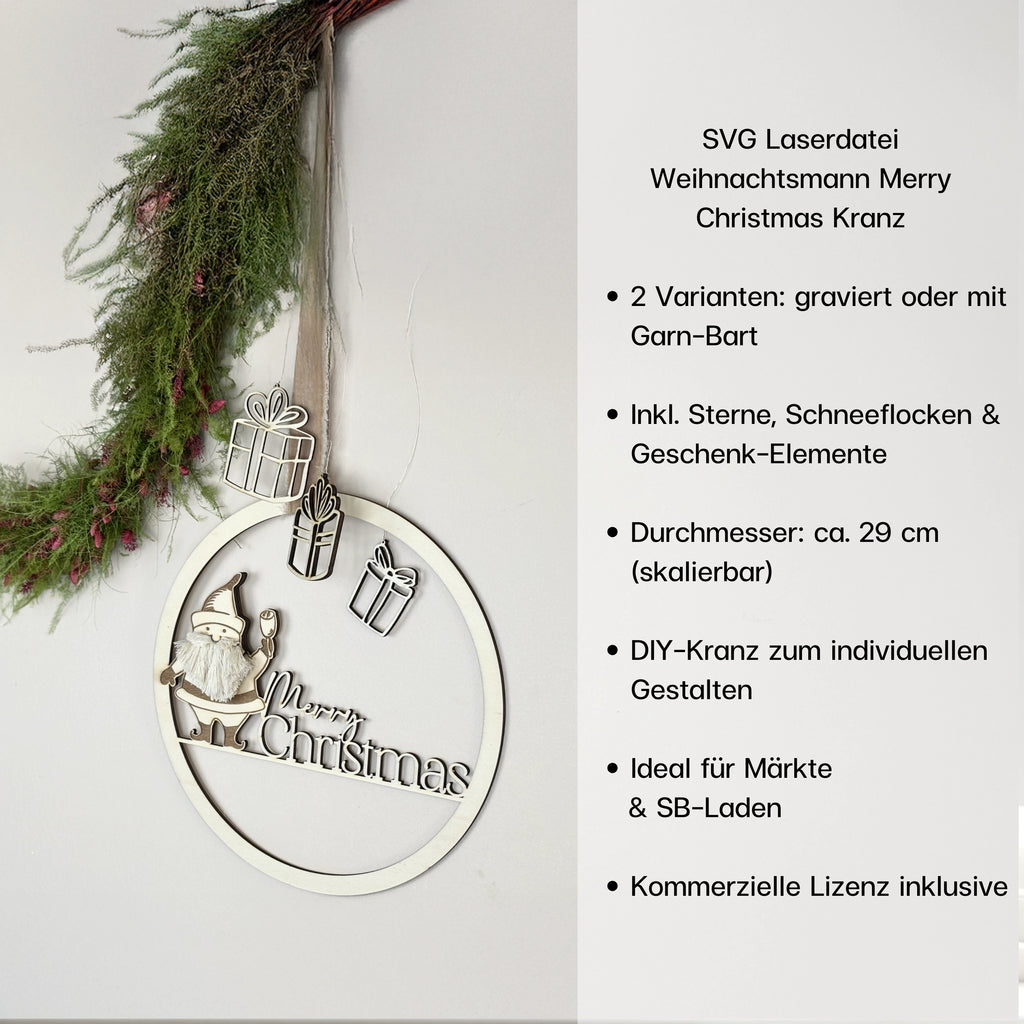 Bart aus Garn Weihnachtsmann Kranz Laserdatei