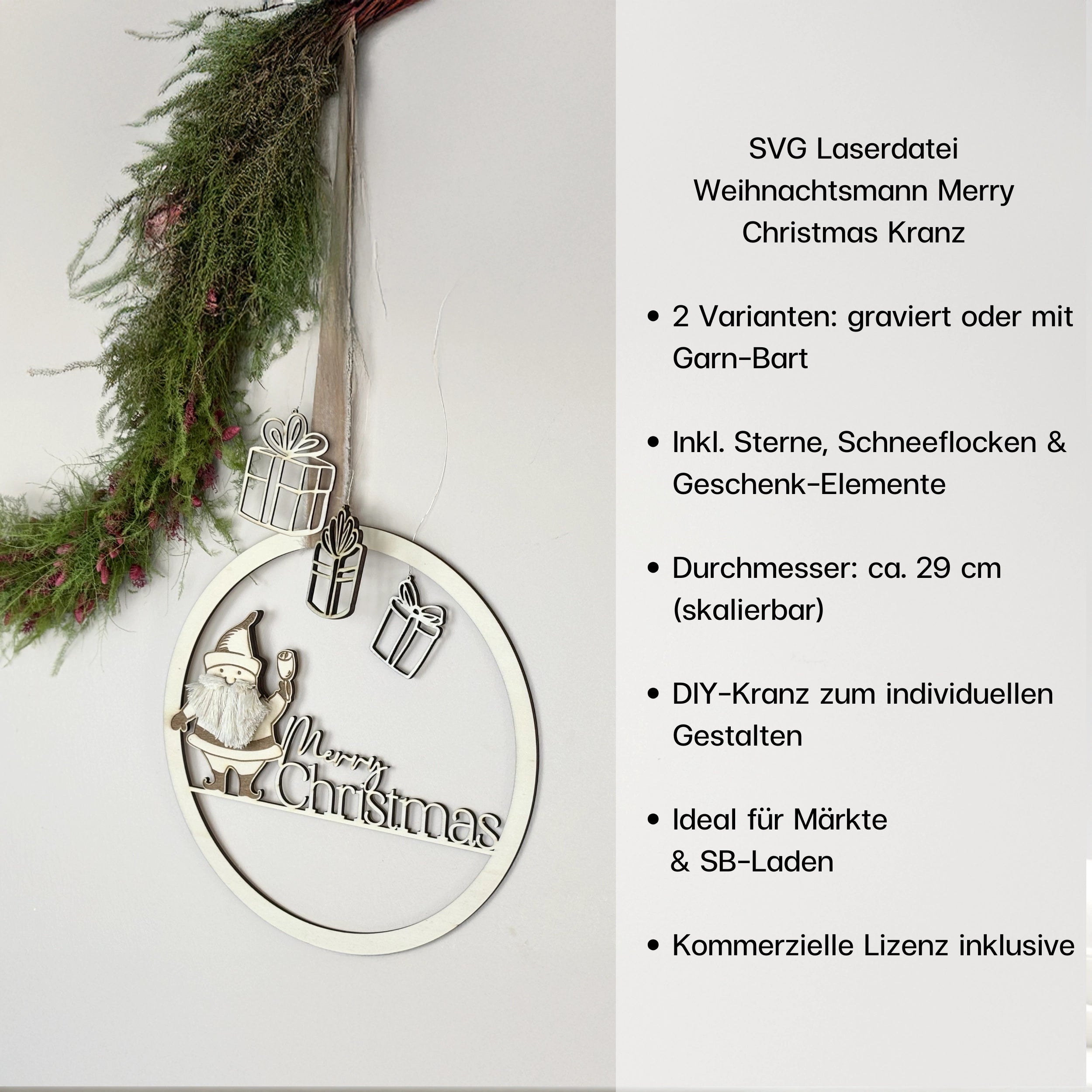 Bart aus Garn Weihnachtsmann Kranz Laserdatei