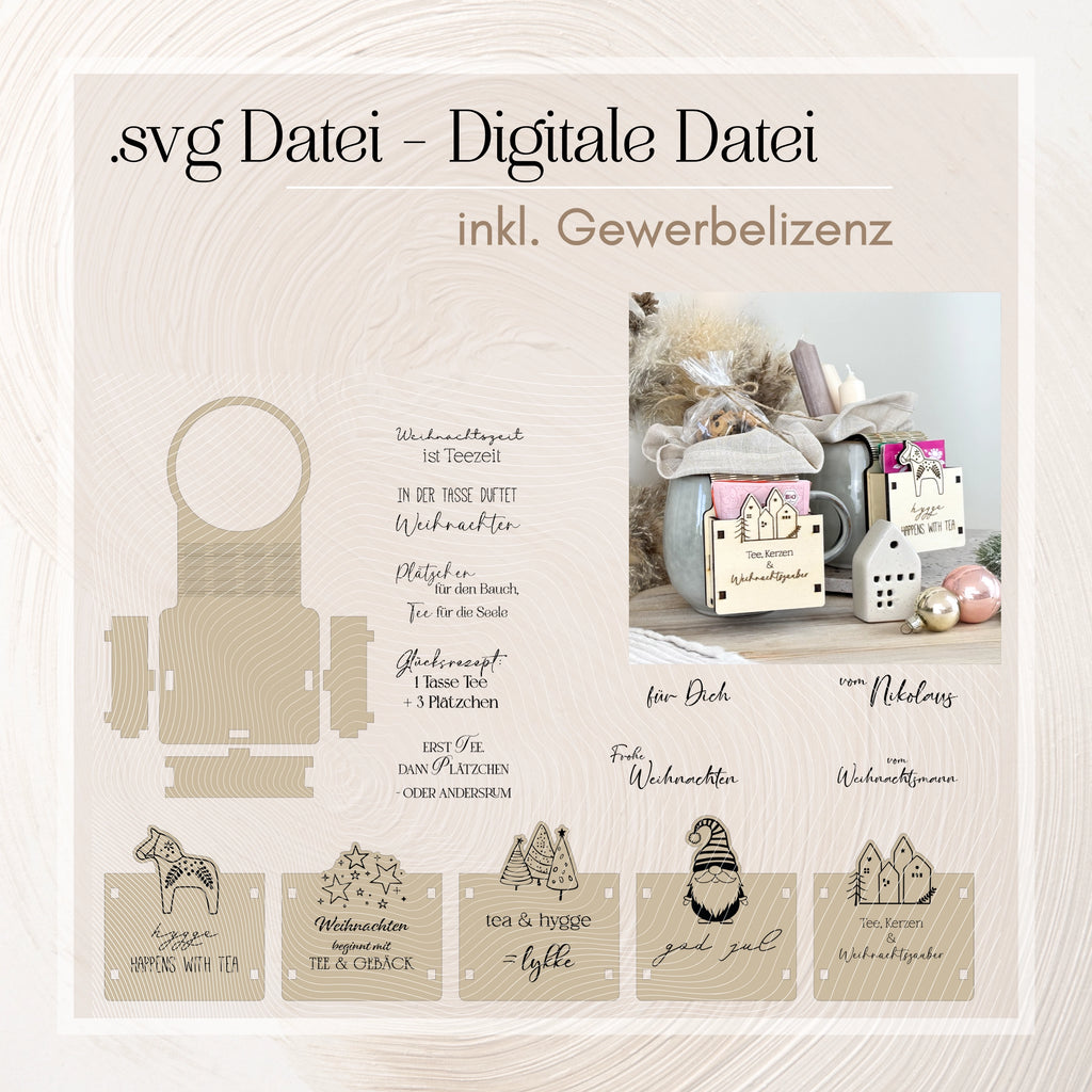 14 weihnachtliche Gravurtexte für Teegeschenk-Anhänger