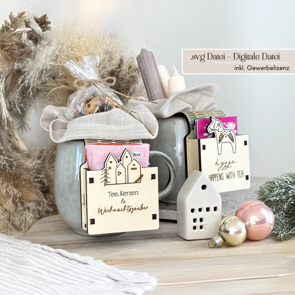 Vorschau Laserdatei Teebecher Anhänger Weihnachten mit 5 Designs