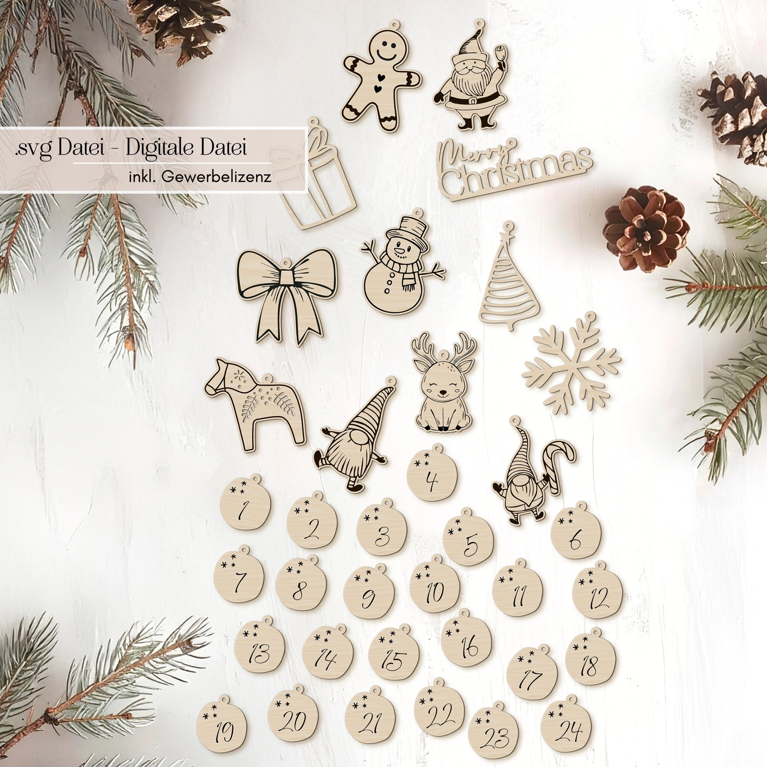 Laserdatei für Adventskalender Zahlen und Anhänger