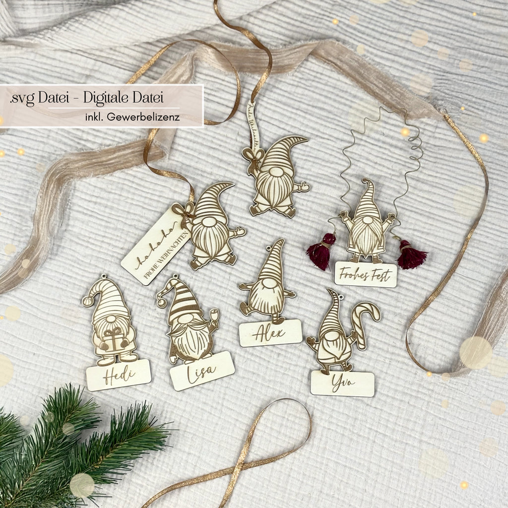 Vorschau Laserdatei Wichtel Weihnachtsanhänger SVG 18 Designs