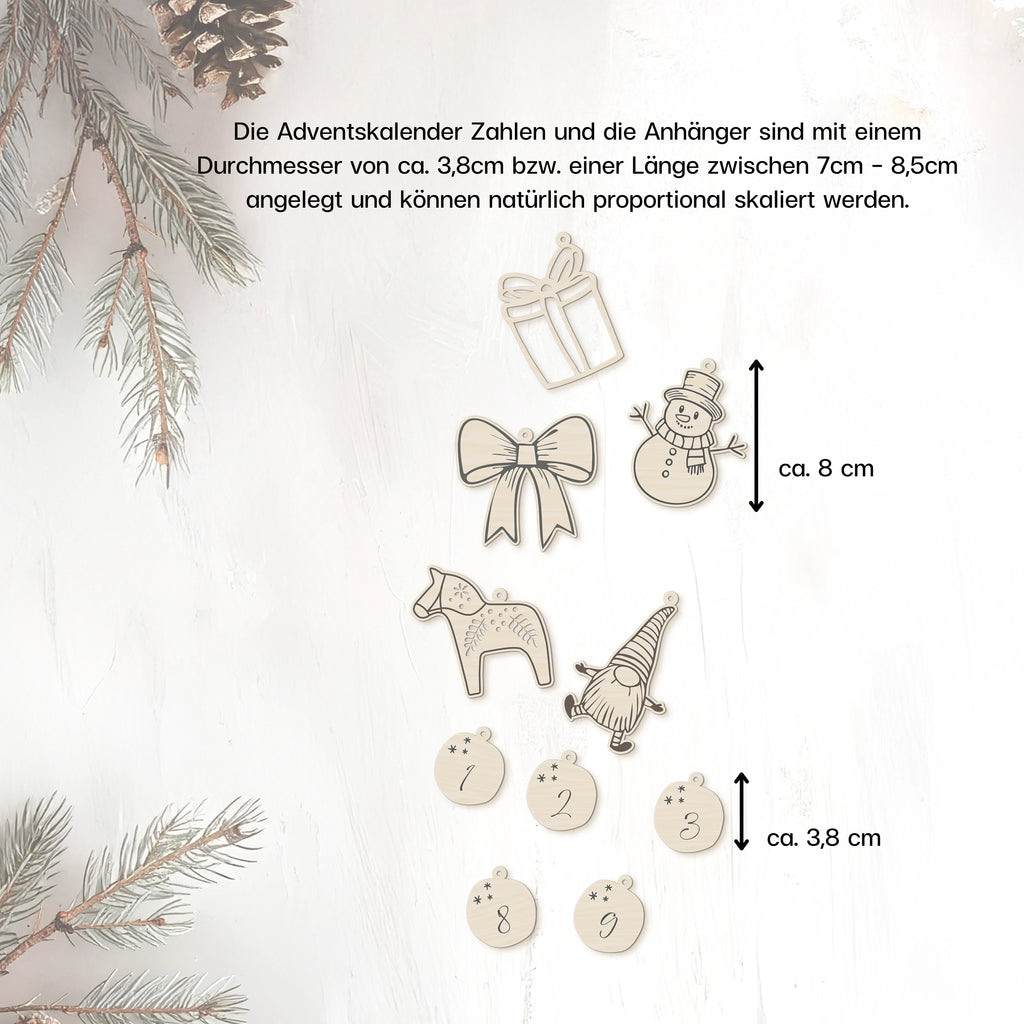 Adventskalender Zahlen & Anhänger SVG für Plotter