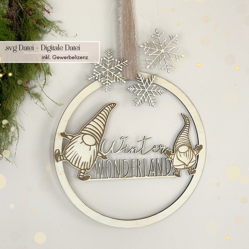 Laserdatei Wichtel-Kranz mit Gravur und Makramee-Bärten