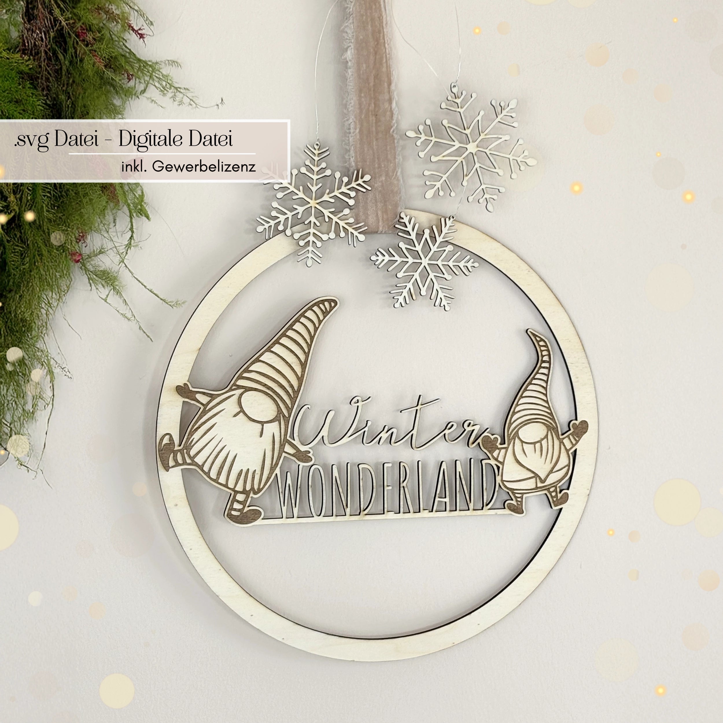 Laserdatei Wichtel-Kranz mit Gravur und Makramee-Bärten